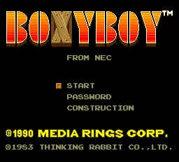 Boxyboy title screen for TurboGrafx-16